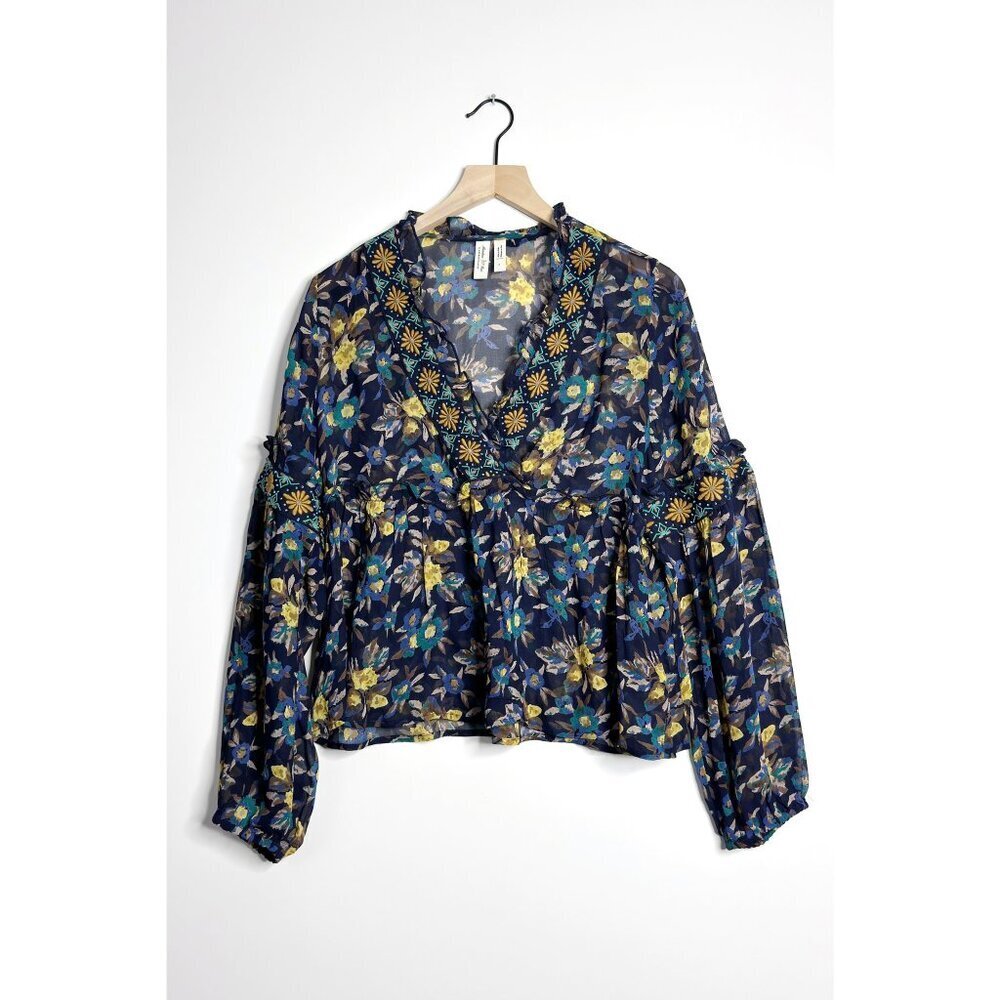 MEADOW RUE Strasser Sheer Beaded Floral Top
